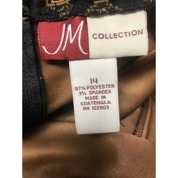 JM Collection Black Gold Paisley Geometric Print Midi Pencil Skirt Size 14 - Picture 2 of 7